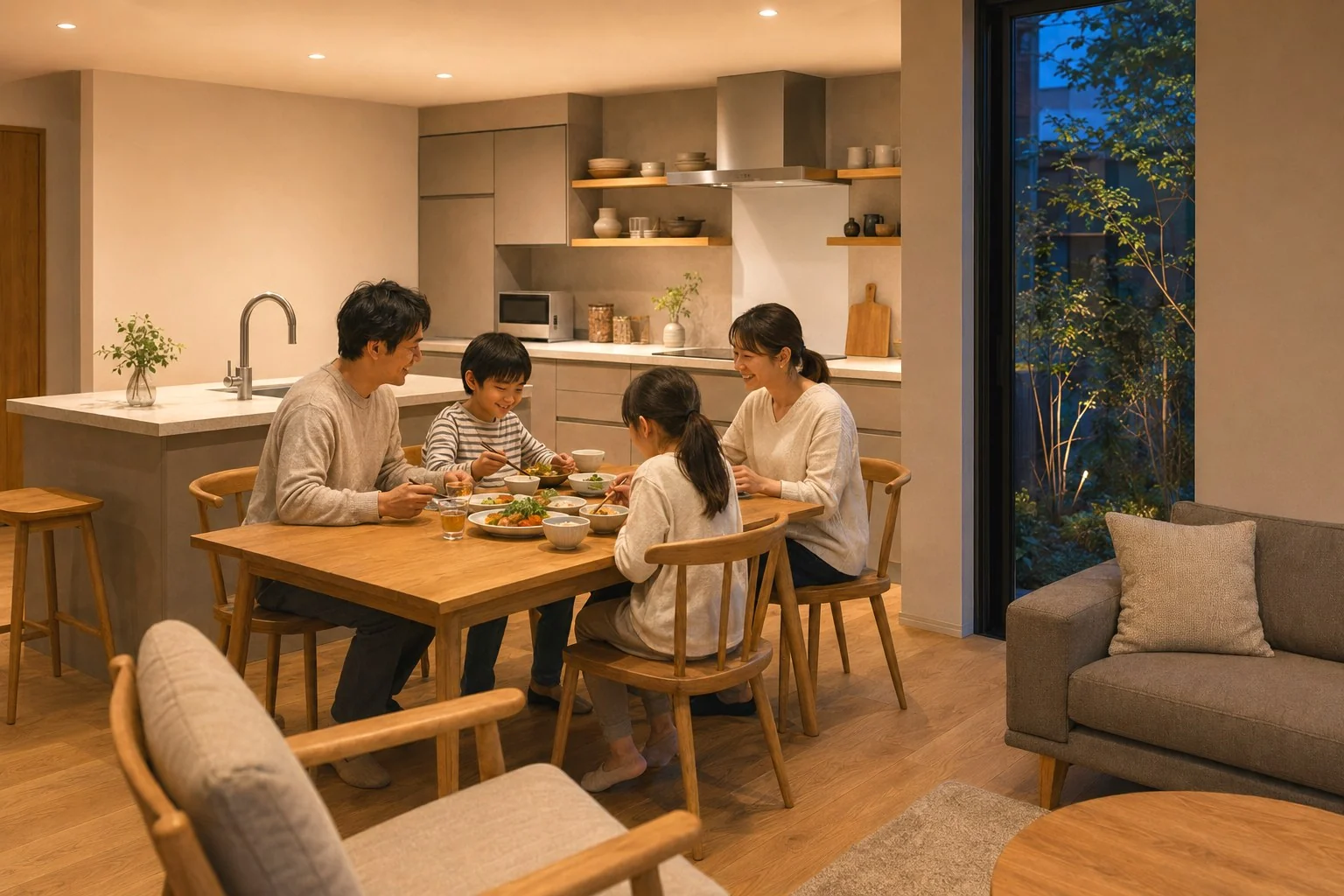 GARDEN ダイニング・キッチン ── 家族で食卓を囲む｜秀光ビルド徳島店