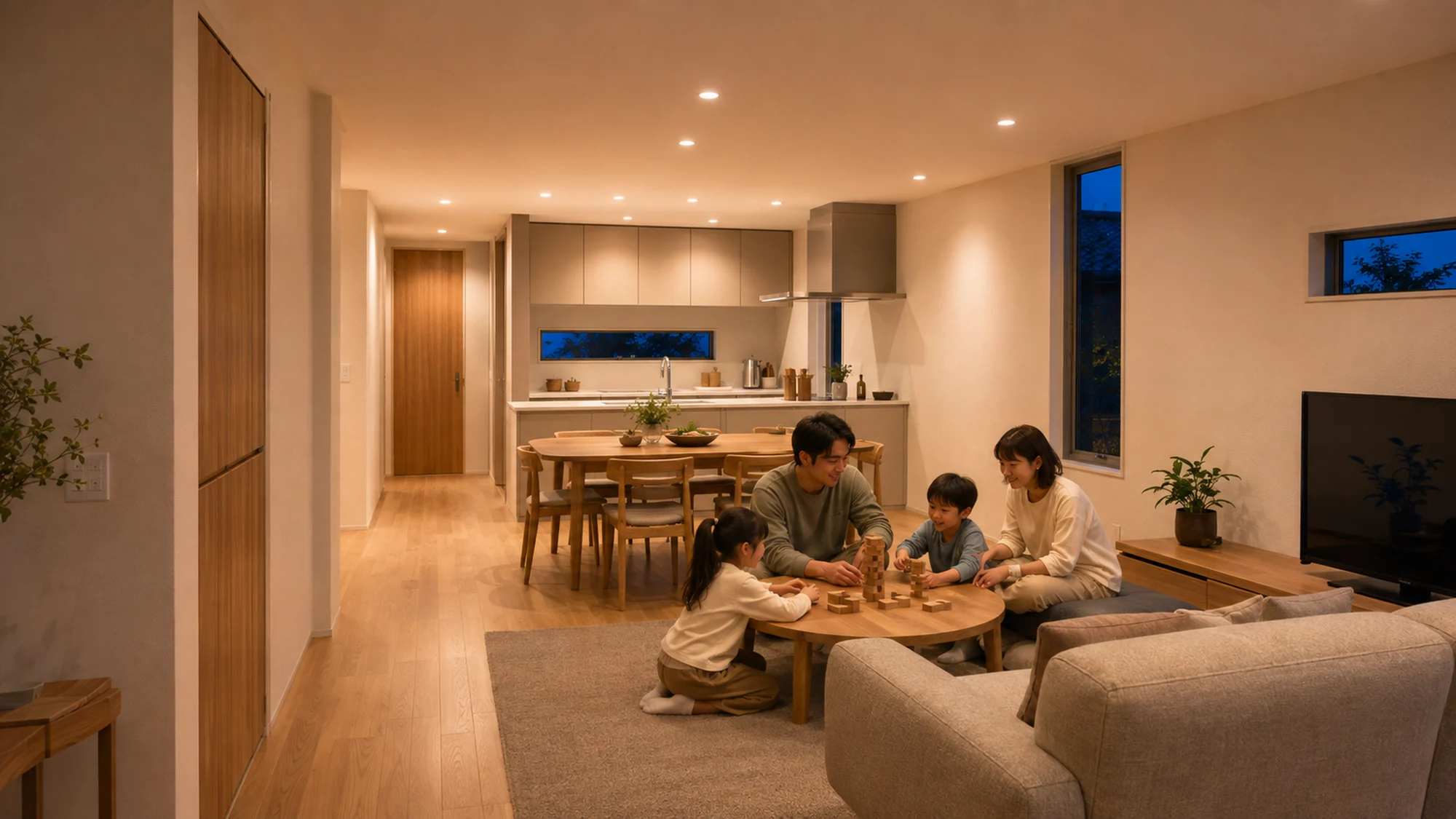 HIROMA リビング ── 奥行きのある広間のようなLDK|秀光ビルド徳島店