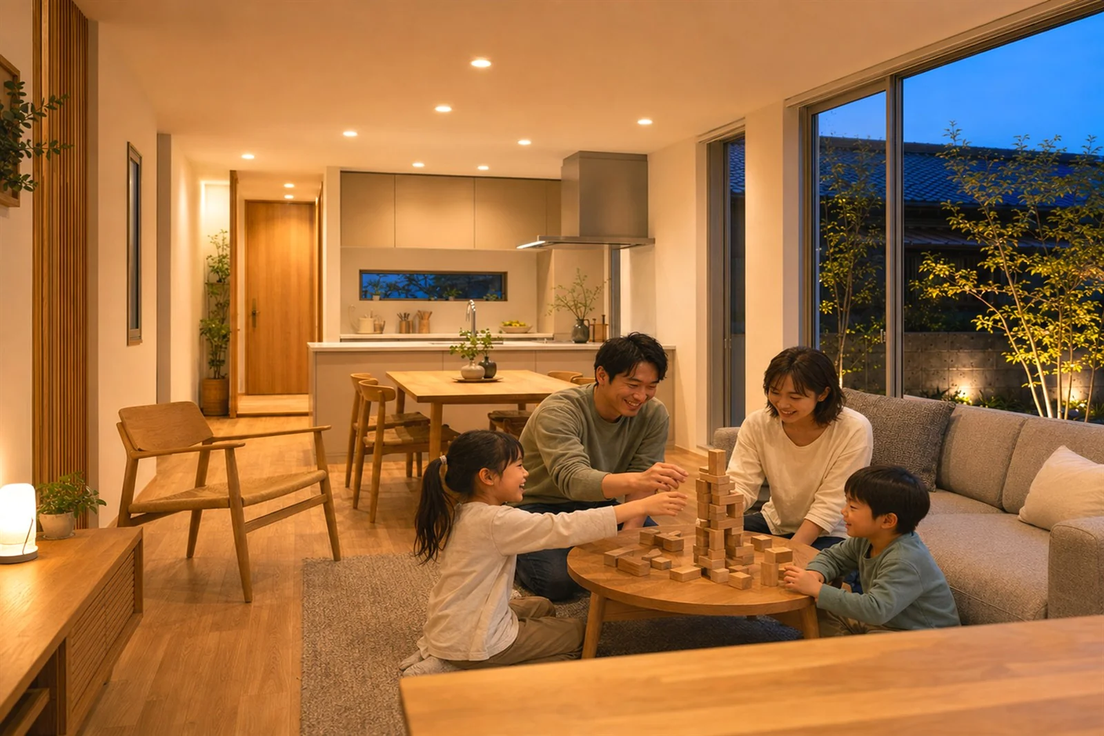 HIROMA リビング ── シンプルで明るいLDKで家族が団らん｜秀光ビルド徳島店