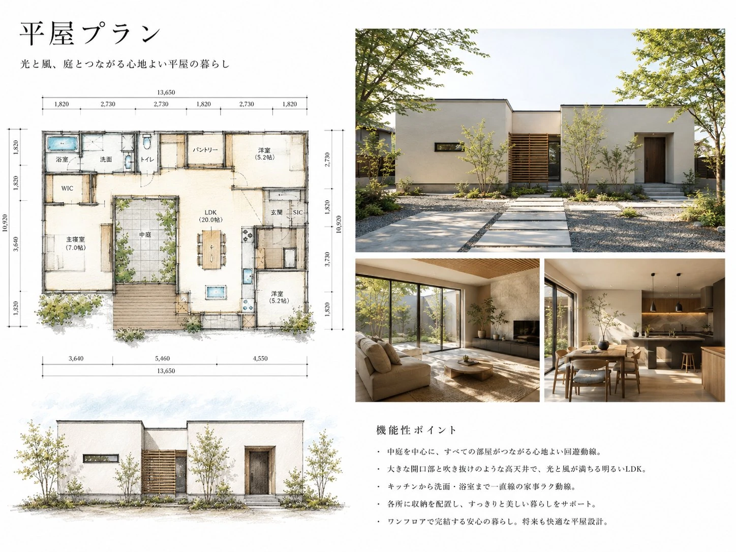 COURT 平面プラン ── 中庭のある平屋の間取り